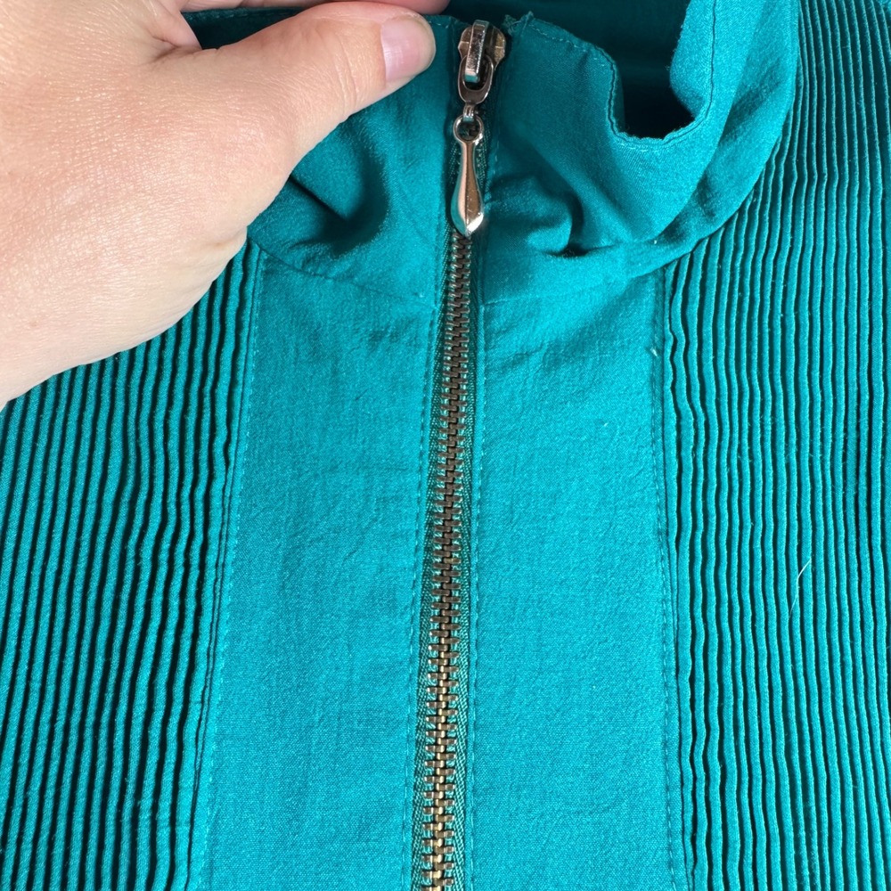 Vintage Teddi Tracksuit Teal Green 2 Piece Set Pleated Jacket Pants Womens Med. - Picture 4 of 13